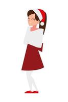 merry christmas woman with santa hat cartoon vector