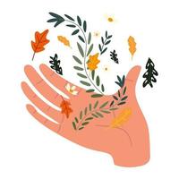 hand flowers and leaves vector