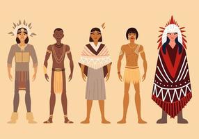 group of indigenous men vector