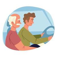 guy and grandpa in car vector