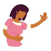 happy woman raised hand vector