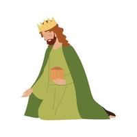 nativity balthazar wise king character praying icon design on white background vector