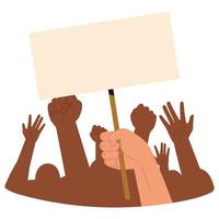 protesting hands with placards vector