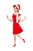 merry christmas woman with hat in dress cartoon vector