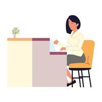 worried woman in office vector