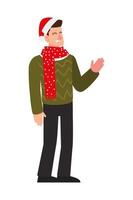 merry christmas man with hat and dotted scarf character cartoon vector