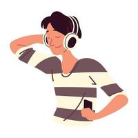 young man wearing earphones vector