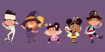 kids and halloween costumes vector