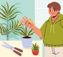 man and houseplants vector