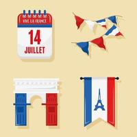 Happy bastille day symbol set vector