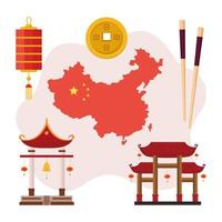 seis iconos de la cultura china vector