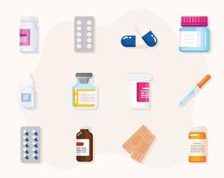 twelve medicines icons vector