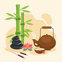 china tea and bamboo vector