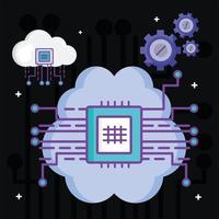 Circuit board on brain with icons vector