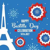 Happy bastille day eiffel tower vector