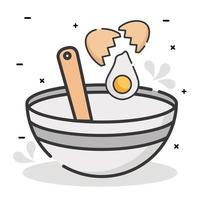 kitchen bowl with spoon and broken egg vector