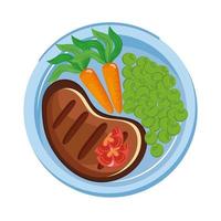 plato de carne con zanahorias y frijoles vector