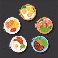colección de iconos de platos de comida vector