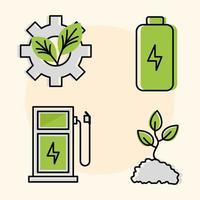 cuatro iconos de energía verde vector