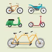 cinco bicicletas y vehículos de motocicletas vector