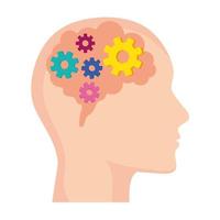 brain with gears inside head vector