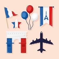 Happy bastille day icon collection vector