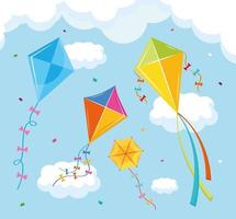 colored kites flying vector