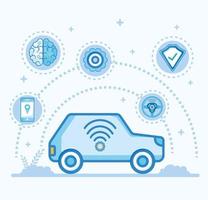 blue car with icon set vector