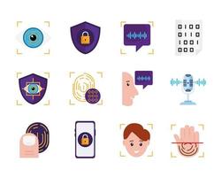 doce iconos de verificación biométrica vector