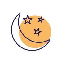 Luna con diseño de vector de icono de estilo de línea de estrellas