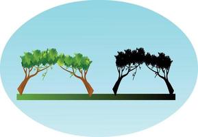 Flat style tree icon with its silhouette vector art.