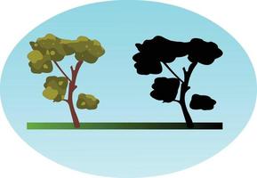 Flat style tree icon with its silhouette vector art.