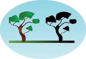 Flat style tree icon with its silhouette vector art.