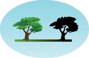 Flat style tree icon with its silhouette vector art.