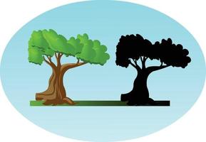 Flat style tree icon with its silhouette vector art.