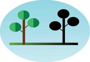 Flat style tree icon with its silhouette vector art.