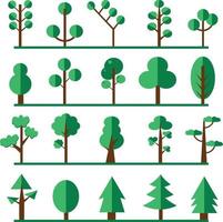 Set of flat modern style trees, Nature plants clean shaping forms collection isolated vector illustration