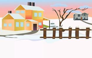 Snow field area with houses vector artwork illustration