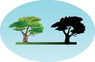 Flat style tree icon with its silhouette vector art.