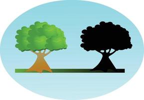 Flat style tree icon with its silhouette vector art.