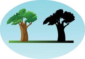 Flat style tree icon with its silhouette vector art.