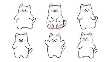 Collection of different cute little cats on a white background. Kawaii set of funny animal characters design in cartoon style. Pet cat. Baby stickers. Vector illustration.