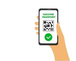 Smartphone with qr code on vaccination passport screen in hand vector