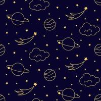 Celestial planet astrological golden seamless pattern on dark background vector