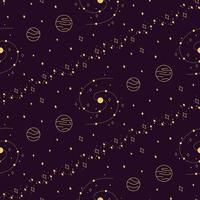 Celestial constellations astrological golden seamless pattern on dark background vector