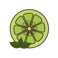 Limón con hojas de fruta línea y diseño de vector de icono de estilo de relleno