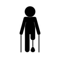 man with crutches and leg prosthesis silhouette style icon vector design