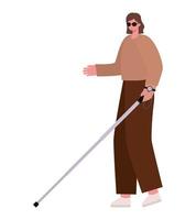 woman with a visual impairment and a cane vector