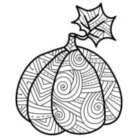 Pumpkin with leaf with fantasy patterns, ornate coloring page for Thanksgiving or Halloween vector