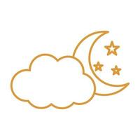 Luna con nube y estrellas diseño de vector de icono de estilo de línea